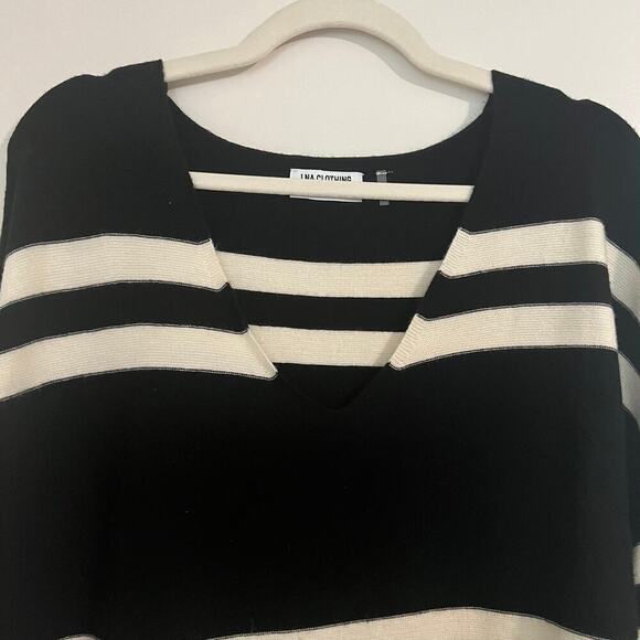 LNA Clothing Modal Blend Black & White Striped V Neck Long Sleeve Sweater Sz Lg - Picture 2 of 7